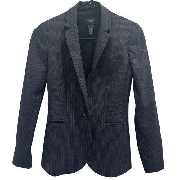 J.Crew 1035 Super 120’s Wool Pinstripe Blazer Charcoal Gray Old Money Preppy 00 - Picture 1 of 12